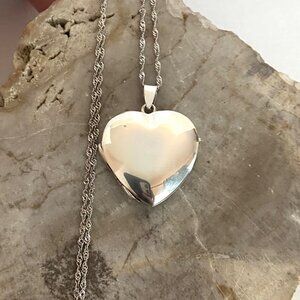 Sterling Silver 925 Blank Engraveable Heart Locket Pendant Necklace 18" - 20"